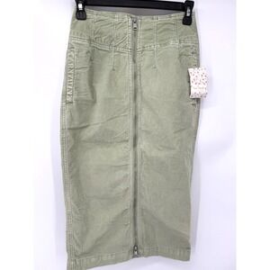 Free People Skirt I Want it All Corduroy Midi Green Boho Sz 24 NWT